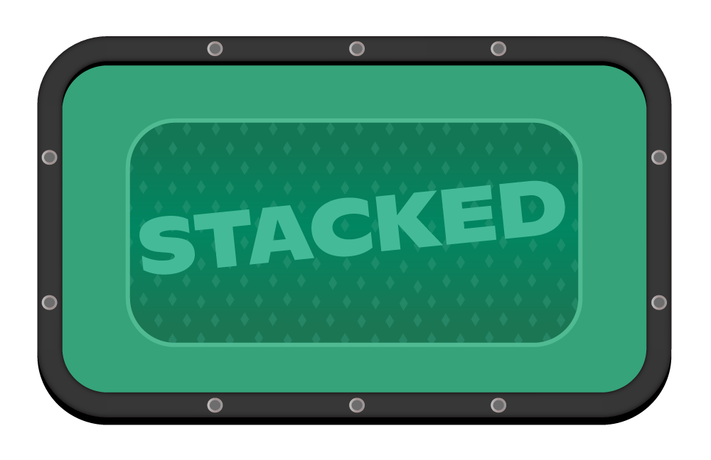 Stacked poker table — green felt with the Stacked wordmark.